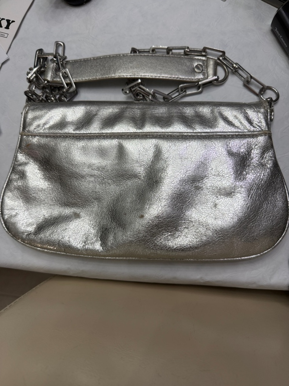 Tory Burch Metallic Silver Logo Crossbody/Wristlet - Picture 9 of 10